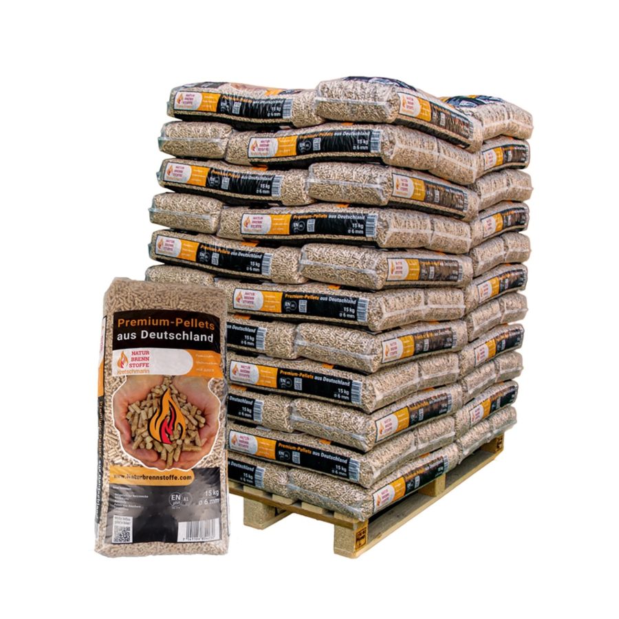 Granulés de bois ENplus A1 960 kg – combustibles naturels 6 mm résineux (64 × 15 kg palette)